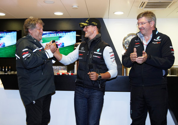 Spa-Francorchamps, Spa, Belgium
27th August 2011.
Michael Schumacher, Mercedes GP W02, celebrates the 20th anniversary of his first Grand Prix start at Spa. Portrait. Atmosphere. 
World Copyright: Steve Etherington/LAT Photographic
ref: Digital Image SNE27176