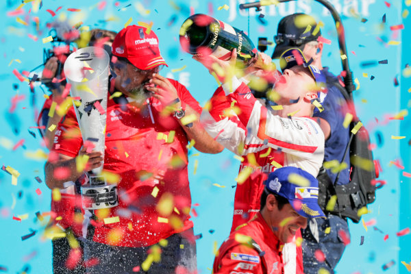 2016/2017 FIA Formula E Championship.
Round 7 - Berlin ePrix, Tempelhof Airport, Berlin, Germany.
Saturday 10 June 2017.
Felix Rosenqvist (SWE), Mahindra Racing, Spark-Mahindra, Mahindra M3ELECTRO sprays the champagne on the podium.
Photo: Zak Mauger/LAT/Formula E
ref: Digital Image _54I7749 2016/2017 FIA Formula E Championship.
Round 7 - Berlin ePrix, Tempelhof Airport, Berlin, Germany.
Saturday 10 June 2017.
Felix Rosenqvist (SWE), Mahindra Racing, Spark-Mahindra, Mahindra M3ELECTRO sprays the champagne on the podium.
Photo: Zak Mauger/LAT/Formula E
ref: Digital Image _54I7749