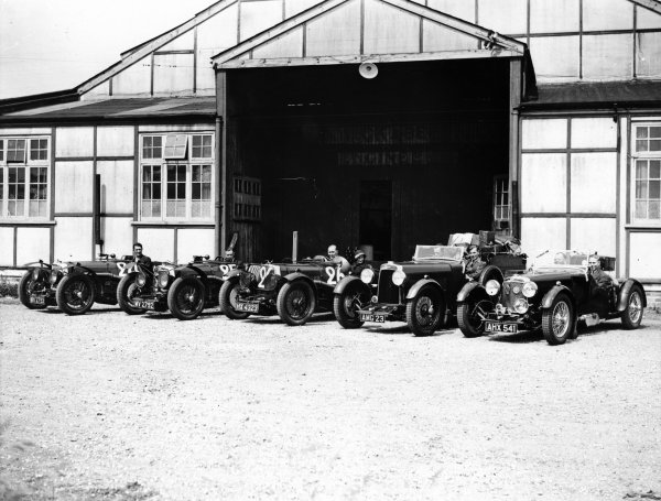 Le Mans, France.
17-18 June 1933.
The Aston Martin team leave the factory. The Aston Martin Ulster race cars of Auguste Cesar Bertelli/Sammy Davis (number 24), Patrick Driscoll/SC Penn-Hughes (25) and Elsie Wisdom/Mortimer Morris-Goodall (26) are on the left.
Ref-Autocar S91/284.
World Copyright - LAT Photographic Le Mans, France.
17-18 June 1933.
The Aston Martin team leave the factory. The Aston Martin Ulster race cars of Auguste Cesar Bertelli/Sammy Davis (number 24), Patrick Driscoll/SC Penn-Hughes (25) and Elsie Wisdom/Mortimer Morris-Goodall (26) are on the left.
Ref-Autocar S91/284.
World Copyright - LAT Photographic