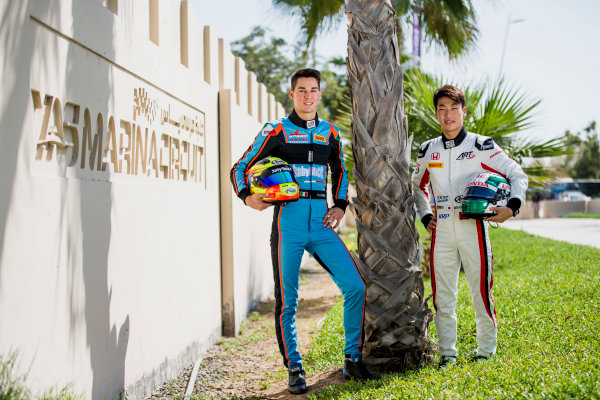 2017 GP3 Series Round 8. 
Yas Marina Circuit, Abu Dhabi, United Arab Emirates.
Thursday 23 November 2017.
Nirei Fukuzumi (JPN, ART Grand Prix), Alessio Lorandi (ITA, Jenzer Motorsport).
Photo: Zak Mauger/GP3 Series Media Service.
ref: Digital Image _X0W7424