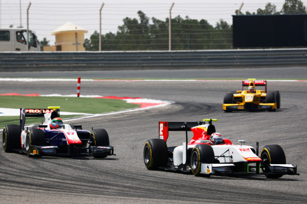 2017 FIA Formula 2 Round 1.
Bahrain International Circuit, Sakhir, Bahrain. 
Saturday 15 April 2017.
Stefano Coletti (MON, Campos Racing) leads Sergio Canamasas (ESP, Trident) 
Photo: Zak Mauger/FIA Formula 2.
ref: Digital Image _W6I0286