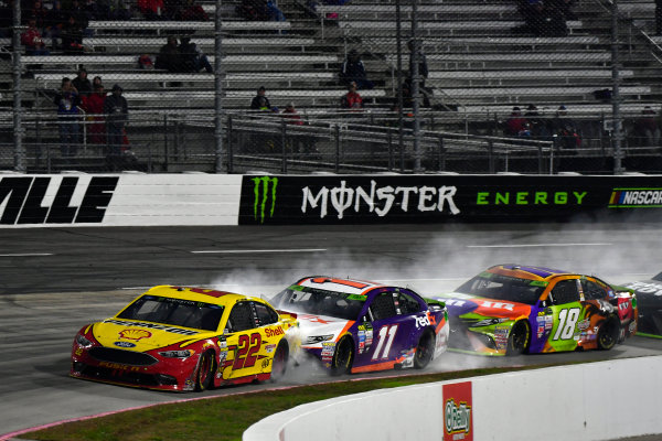 Monster Energy NASCAR Cup Series
First Data 500
Martinsville Speedway, Martinsville VA USA
Sunday 29 October 2017
Joey Logano, Team Penske, Shell-Pennzoil Ford Fusion, Denny Hamlin, Joe Gibbs Racing, FedEx Walgreens Toyota Camry, Kyle Busch, Joe Gibbs Racing, M&M's Halloween Toyota Camry
World Copyright: Scott R LePage
LAT Images
ref: Digital Image lepage-171029-mart-9231 Monster Energy NASCAR Cup Series
First Data 500
Martinsville Speedway, Martinsville VA USA
Sunday 29 October 2017
Joey Logano, Team Penske, Shell-Pennzoil Ford Fusion, Denny Hamlin, Joe Gibbs Racing, FedEx Walgreens Toyota Camry, Kyle Busch, Joe Gibbs Racing, M&M's Halloween Toyota Camry
World Copyright: Scott R LePage
LAT Images
ref: Digital Image lepage-171029-mart-9231