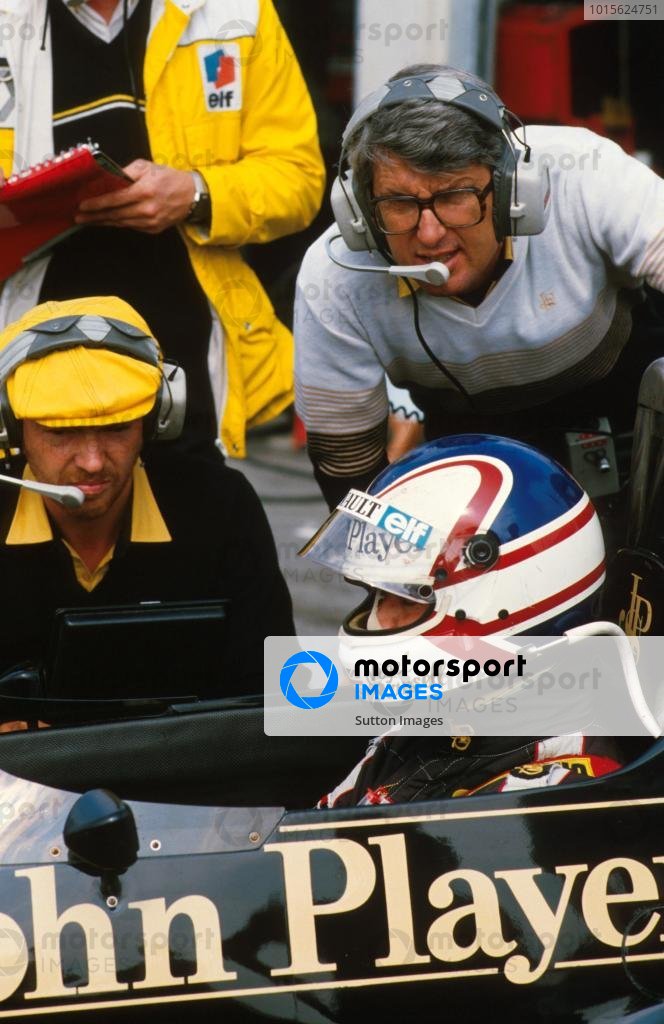 Nigel Mansell, in car, with Peter Warr, above right. Austrian GP, Osterreichring, 19 August 1984
