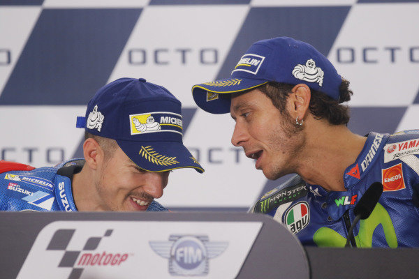 2016 MotoGP Championship.
British Grand Prix.
Silverstone, England. 2nd - 4th September 2016.
Maverick Vinales, Suzuki, and Valentino Rossi, Yamaha, during the press conference.
Ref: _W7_9609a. World copyright: Kevin Wood/LAT Photographic 2016 MotoGP Championship.
British Grand Prix.
Silverstone, England. 2nd - 4th September 2016.
Maverick Vinales, Suzuki, and Valentino Rossi, Yamaha, during the press conference.
Ref: _W7_9609a. World copyright: Kevin Wood/LAT Photographic