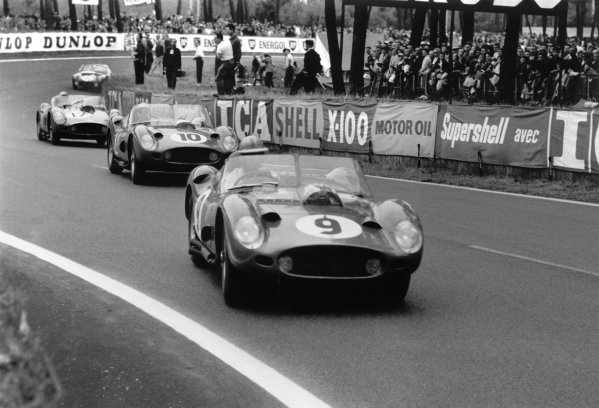 Le Mans, France. 25-26 June 1960.
Phil Hill/Wolfgang von Trips (Ferrari 250TR) leads Willy Mairesse/Richie Ginther (Ferrari 250TR), Ricardo Rodriguez/Andre Pilette (Ferrari 250TR) and John Wagstaff/Tony Marsh (Lotus Elite).
World Copyright: LAT Photographic
Ref: Autosport b&w print Le Mans, France. 25-26 June 1960.
Phil Hill/Wolfgang von Trips (Ferrari 250TR) leads Willy Mairesse/Richie Ginther (Ferrari 250TR), Ricardo Rodriguez/Andre Pilette (Ferrari 250TR) and John Wagstaff/Tony Marsh (Lotus Elite).
World Copyright: LAT Photographic
Ref: Autosport b&w print