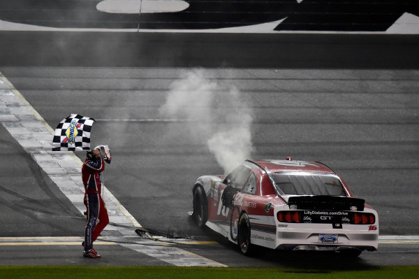 2017 Xfinity - Powershares QQQ 300
Daytona International Speedway, Daytona Beach, FL USA
Saturday 25 February 2017
Ryan Reed celebrates his win with a burnout
World Copyright: Nigel Kinrade/LAT Images
ref: Digital Image _DSC6687