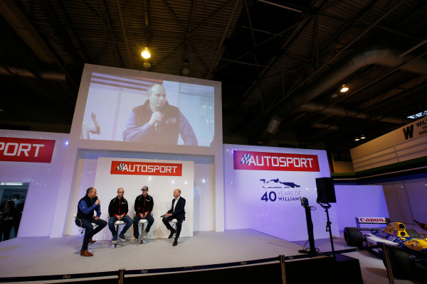 Autosport International Exhibition.
National Exhibition Centre, Birmingham, UK.
Thursday 12 January 2017.
Ben Taylor, Elfyn Evans and co-driver Ben Taylor join Toby Moody on the Autosport Stage.
World Copyright: Sam Bloxham/LAT Photographic.
Ref: _SLB4360