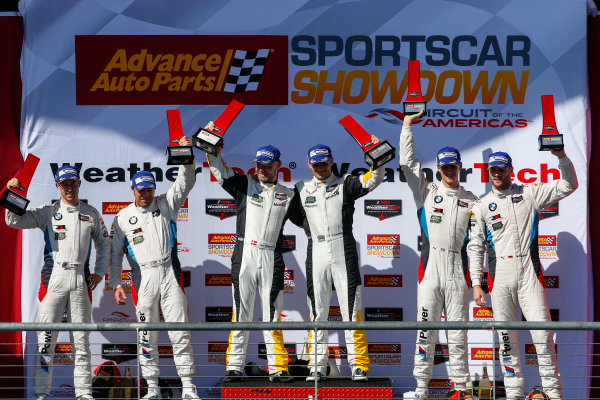 IMSA WeatherTech SportsCar Championship
Advance Auto Parts SportsCar Showdown
Circuit of The Americas, Austin, TX USA
Saturday 6 May 2017
IMSA WeatherTech Advance Auto Parts SportsCar Showdown, GTLM Podium, 3, Chevrolet, Corvette C7.R, GTLM, Antonio Garcia, Jan Magnussen, 25, BMW, BMW M6, Bill Auberlen, Alexander Sims, 24, John Edwards, Martin Tomczyk
World Copyright: Jake Galstad
LAT Images