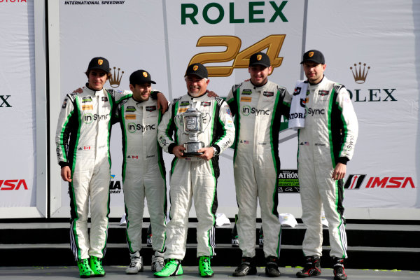 2017 Rolex 24 Hours.
Daytona, Florida, USA
Sunday 29 January 2017.
Race winner GTD: #28 Alegra Motorsports Porsche 911 GT3 R: Daniel Morad, Jesse Lazare, Carlos de Quesada, Michael de Quesada, Michael Christensen
World Copyright: Alexander Trienitz/LAT Images
ref: Digital Image 2017-24h-Daytona-AT1-6031