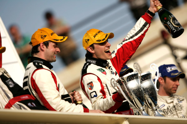 Circuit Paul Ricard, France. 1st - 3rd April 2011.
Six Hours Of Castellet.
Karim Ojjeh / Gary Chalandon / Tom Kimber-Smith, Graeves Motorsport, Zytek Z11SN Nissan on the podium 
Portrait.     
World Copyright: Drew Gibson/LAT Photographic.
ref: Digital Image _Y2Z2256