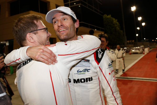 2015 FIA World Endurance Championship
Bahrain 6-Hours
Bahrain International Circuit, Bahrain
Saturday 21 November 2015.
Mark Webber (#17 LMP1 Porsche AG Porsche 919 Hybrid celebrates after winning the drivers championship.
World Copyright: Alastair Staley/LAT Photographic
ref: Digital Image _79P1351 2015 FIA World Endurance Championship
Bahrain 6-Hours
Bahrain International Circuit, Bahrain
Saturday 21 November 2015.
Mark Webber (#17 LMP1 Porsche AG Porsche 919 Hybrid celebrates after winning the drivers championship.
World Copyright: Alastair Staley/LAT Photographic
ref: Digital Image _79P1351