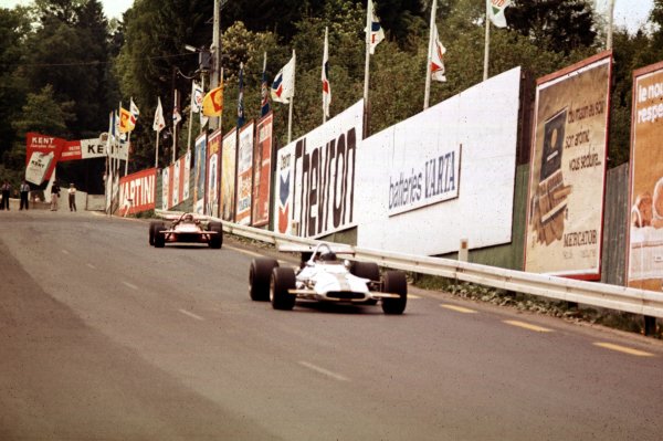 1970 Belgian Grand Prix.
Spa-Francorchamps, Belgium.
5-7 June 1970.
Pedro Rodriguez (BRM P153) leads Chris Amon (March 701 Ford). They finished in 1st and 2nd positions respectively.
Ref-70 BEL 32.
World Copyright - LAT Photographic





