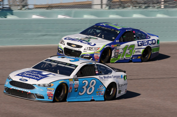 Monster Energy NASCAR Cup Series
Ford EcoBoost 400
Homestead-Miami Speedway, Homestead, FL USA
Sunday 19 November 2017
David Ragan, Front Row Motorsports, Weather Channel/Flagship Solutions Ford Fusion Ty Dillon, Germain Racing, GEICO Chevrolet SS
World Copyright: Matthew T. Thacker
LAT Images Monster Energy NASCAR Cup Series
Ford EcoBoost 400
Homestead-Miami Speedway, Homestead, FL USA
Sunday 19 November 2017
David Ragan, Front Row Motorsports, Weather Channel/Flagship Solutions Ford Fusion Ty Dillon, Germain Racing, GEICO Chevrolet SS
World Copyright: Matthew T. Thacker
LAT Images