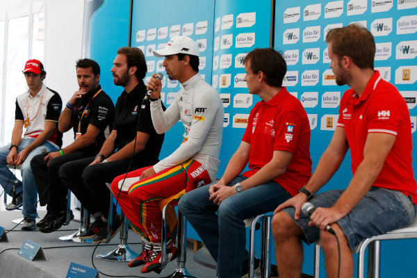 2014 FIA Formula E Championship.
Punta del Este ePrix, Uruguay.
Drivers' press conference, Bruno Senna (BRA)/Mahindra Racing - Renault Spark ST_01, Oriol Servia (SPA)/Dragon Racing - Spark-Renault SRT_01E, Jean-Eric Vergne (FRA)/Andretti Motorsport - Spark-Renault SRT_01E, Lucas di Grassi (BRA)/Audi Abt Sport - Spark-Renault SRT_01E, Antonio Garcia (ESP)/China Racing - Spark-Renault SRT_01E and Sam Bird (GBR)/Virgin Racing - Spark-Renault SRT_01E.
Photo: Zak Mauger/LAT/FE
ref: Digital Image _L0U9472 2014 FIA Formula E Championship.
Punta del Este ePrix, Uruguay.
Drivers' press conference, Bruno Senna (BRA)/Mahindra Racing - Renault Spark ST_01, Oriol Servia (SPA)/Dragon Racing - Spark-Renault SRT_01E, Jean-Eric Vergne (FRA)/Andretti Motorsport - Spark-Renault SRT_01E, Lucas di Grassi (BRA)/Audi Abt Sport - Spark-Renault SRT_01E, Antonio Garcia (ESP)/China Racing - Spark-Renault SRT_01E and Sam Bird (GBR)/Virgin Racing - Spark-Renault SRT_01E.
Photo: Zak Mauger/LAT/FE
ref: Digital Image _L0U9472