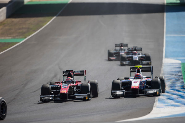 2017 FIA Formula 2 Round 10.
Circuito de Jerez, Jerez, Spain.
Sunday 8 October 2017.
Nobuharu Matsushita (JPN, ART Grand Prix) and Santino Ferrucci (USA, Trident). 
Photo: Andrew Ferraro/FIA Formula 2.
ref: Digital Image _FER3405