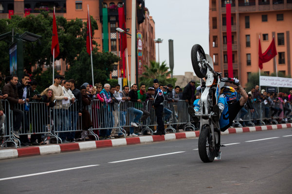 2016/2017 FIA Formula E Championship.
Marrakesh ePrix, Circuit International Automobile Moulay El Hassan, Marrakesh, Morocco.
Thursday 10 November 2016.
Michael Benyahia drives the SPARK SRT_01E at a street demo in Morocco
Photo: Sam Bloxham/LAT/Formula E
ref: Digital Image _SBB5963