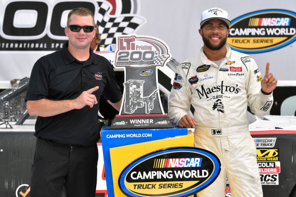 NASCAR Camping World Truck Series
LTI Printing 200
Michigan International Speedway, Brooklyn, MI USA
Saturday 12 August 2017
Darrell Wallace Jr, Maestro's Classic Chevrolet Silverado celebrates in Victory Lane
World Copyright: Nigel Kinrade
LAT Images NASCAR Camping World Truck Series
LTI Printing 200
Michigan International Speedway, Brooklyn, MI USA
Saturday 12 August 2017
Darrell Wallace Jr, Maestro's Classic Chevrolet Silverado celebrates in Victory Lane
World Copyright: Nigel Kinrade
LAT Images