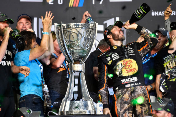 Monster Energy NASCAR Cup Series
Ford EcoBoost 400
Homestead-Miami Speedway, Homestead, FL USA
Sunday 19 November 2017
Martin Truex Jr, Furniture Row Racing, Bass Pro Shops / Tracker Boats Toyota Camry celebrates winning the 2017 Monster Energy Cup Series Championship
World Copyright: Nigel Kinrade
LAT Images Monster Energy NASCAR Cup Series
Ford EcoBoost 400
Homestead-Miami Speedway, Homestead, FL USA
Sunday 19 November 2017
Martin Truex Jr, Furniture Row Racing, Bass Pro Shops / Tracker Boats Toyota Camry celebrates winning the 2017 Monster Energy Cup Series Championship
World Copyright: Nigel Kinrade
LAT Images