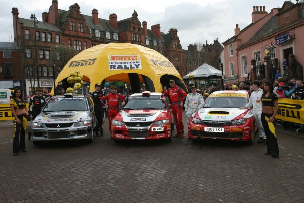 2008 British Rally Championship,
Pirelli International Rally,  Carlisle, UK. 18th-19th April 2008,
BRC Podium, David Higgins/Ieuan Thomas Subaru Impreza N14, Guy Wilks/Phillip Pugh Mitsubishi Evo 9 and Juho Hanninen/Mikko Markkula Mitsubishi Evo 9
World Copyright: Jakob Ebrey/LAT Photographic.  
