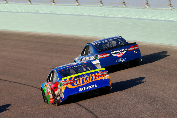 Monster Energy NASCAR Cup Series
Ford EcoBoost 400
Homestead-Miami Speedway, Homestead, FL USA
Sunday 19 November 2017
Kyle Busch, Joe Gibbs Racing, M&M's Caramel Toyota Camry and Danica Patrick, Stewart-Haas Racing, Aspen Dental Ford Fusion
World Copyright: Russell LaBounty
LAT Images Monster Energy NASCAR Cup Series
Ford EcoBoost 400
Homestead-Miami Speedway, Homestead, FL USA
Sunday 19 November 2017
Kyle Busch, Joe Gibbs Racing, M&M's Caramel Toyota Camry and Danica Patrick, Stewart-Haas Racing, Aspen Dental Ford Fusion
World Copyright: Russell LaBounty
LAT Images