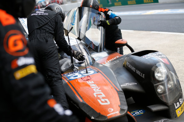 2014 Le Mans 24 Hours.
Circuit de la Sarthe, Le Mans, France.
Sunday 15 June 2014.
Alex Brundle/Jann Mardenborough/Mark Shulzhitsky, Oak Racing, No.35 Morgan Nissan. 
World Copyright:Sam Bloxham/LAT Photographic.
ref: Digital Image _SBL2828