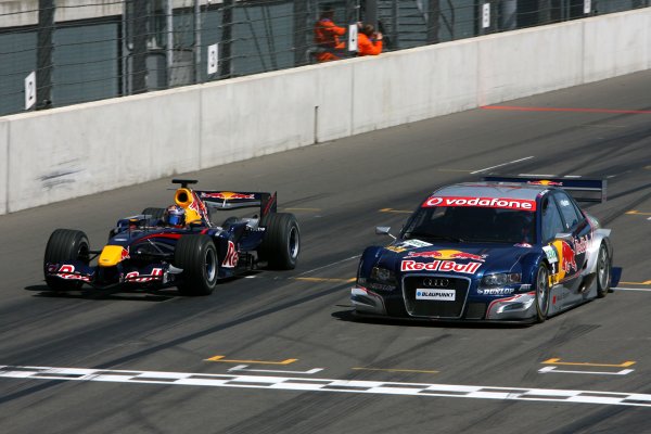 2007 DTM Championship.
Round 3, Eurospeedway Lausitz (Lausitzring). 18th - 20th May 2007.
Demo with Michael Ammermüller (GER), Red Bull Racing and Mattias Ekström (SWE), Audi Sport Team Abt Sportsline, Audi A4 DTM
World Copyright: Miltenburg/xpb
cc/LAT
ref: Digital Image Only