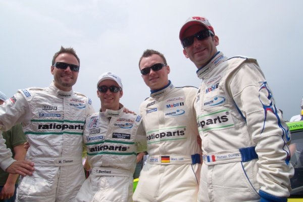 24h Nurburgring 8.-10. June 2007
Race
Manthey Racing GmbH Porsche 997 GT3 RSR
from left
Tiemann, Marcel (GER),
Bernhard, Timo (GER),
Lieb, Marc (GER),
Dumas, Romain (FRA)


Nurburgring 24 Hours, Nurburgring Nordschleife, Germany, 8-10 June 2007.
DIGITAL IMAGE