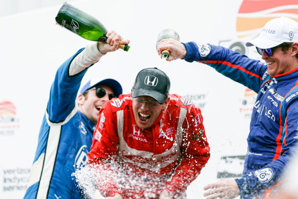 2017 Verizon IndyCar Series - Firestone Grand Prix of St. Petersburg
St. Petersburg, FL USA
Sunday 12 March 2017
Sebastien Bourdais , Simon Pagenaud , Scott Dixon  celebrating in victory lane with champagne
World Copyright:Sam Cobb/LAT Images
ref: Digital Image cobb-stpete-170312-4767