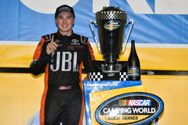 NASCAR Camping World Truck Series
Ford EcoBoost 200
Homestead-Miami Speedway, Homestead, FL USA
Friday 17 November 2017
Christopher Bell, JBL Toyota Tundra celebrates winning the 2017 NASCAR Camping world Truck Series Championship
World Copyright: Nigel Kinrade
LAT Images NASCAR Camping World Truck Series
Ford EcoBoost 200
Homestead-Miami Speedway, Homestead, FL USA
Friday 17 November 2017
Christopher Bell, JBL Toyota Tundra celebrates winning the 2017 NASCAR Camping world Truck Series Championship
World Copyright: Nigel Kinrade
LAT Images