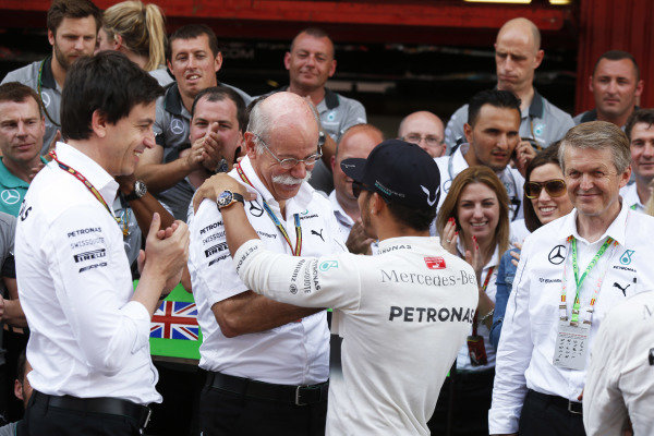 Circuit de Catalunya, Barcelona, Spain.
Sunday 11 May 2014.
Toto Wolff, Executive Director (Business), Mercedes AMG, Dr Dieter Zetsche, CEO, Mercedes Benz, Lewis Hamilton, Mercedes AMG, 1st Position, and the Mercedes team celebrate.
World Copyright: Charles Coates/LAT Photographic.
ref: Digital Image _N7T1301 Circuit de Catalunya, Barcelona, Spain.
Sunday 11 May 2014.
Toto Wolff, Executive Director (Business), Mercedes AMG, Dr Dieter Zetsche, CEO, Mercedes Benz, Lewis Hamilton, Mercedes AMG, 1st Position, and the Mercedes team celebrate.
World Copyright: Charles Coates/LAT Photographic.
ref: Digital Image _N7T1301