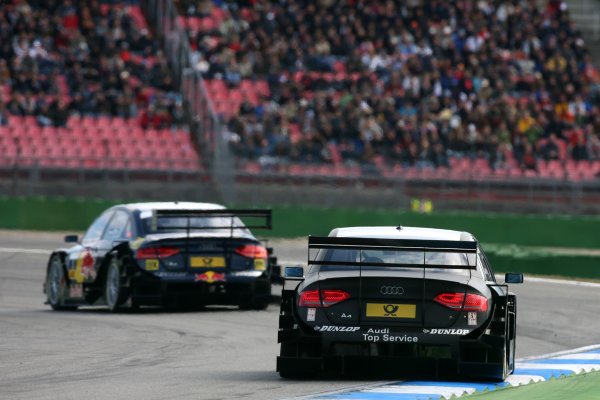 2008 DTM Championship.
Round 1, Hockenheimring, Hockenheim. 11th - 13th April 2008.
Timo Scheider (GER), Audi Sport Team Abt, Audi A4 DTM, trails Mattias Ekström (SWE), Audi Sport Team Abt Sportsline, Audi A4 DTM
World Copyright: Miltenburg/xpb
cc/LAT
ref: Digital Image Only