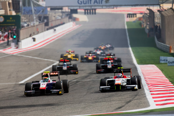 2017 FIA Formula 2 Round 1.
Bahrain International Circuit, Sakhir, Bahrain. 
Sunday 16 April 2017.
Sergio Canamasas (ESP, Trident), Stefano Coletti (MON, Campos Racing) 
Photo: Zak Mauger/FIA Formula 2.
ref: Digital Image _X0W5002