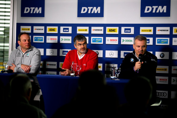 2017 DTM Testing & Media Day
Hockenheim, Germany.
Thursday 6 April 2017. Ullrich Fritz, Team principal Mercedes-AMG HWA, Dieter Gass, Head of DTM Audi Sport, Jens Marquardt, BMW Motorsport Director.
World Copyright: Alexander Trienitz/LAT Images
ref: Digital Image 2017-DTM-MD-HH-AT1-0102