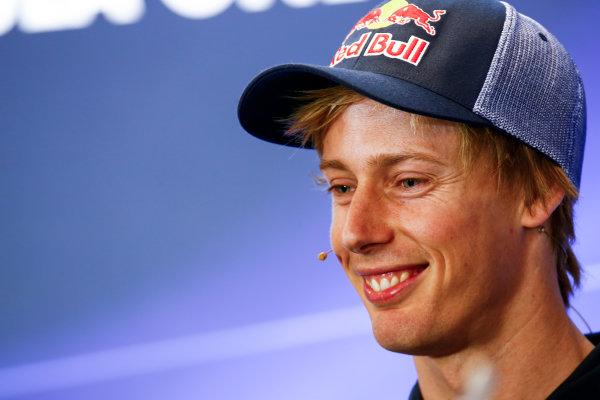 Circuit of the Americas, Austin, Texas, United States of America.
Thursday 19 October 2017.
Brendon Hartley, Toro Rosso, in the press conference.
World Copyright: Andy Hone/LAT Images 
ref: Digital Image _ONZ4803