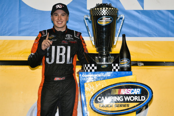 NASCAR Camping World Truck Series
Ford EcoBoost 200
Homestead-Miami Speedway, Homestead, FL USA
Friday 17 November 2017
Christopher Bell, JBL Toyota Tundra celebrates winning the 2017 NASCAR Camping world Truck Series Championship
World Copyright: Nigel Kinrade
LAT Images NASCAR Camping World Truck Series
Ford EcoBoost 200
Homestead-Miami Speedway, Homestead, FL USA
Friday 17 November 2017
Christopher Bell, JBL Toyota Tundra celebrates winning the 2017 NASCAR Camping world Truck Series Championship
World Copyright: Nigel Kinrade
LAT Images