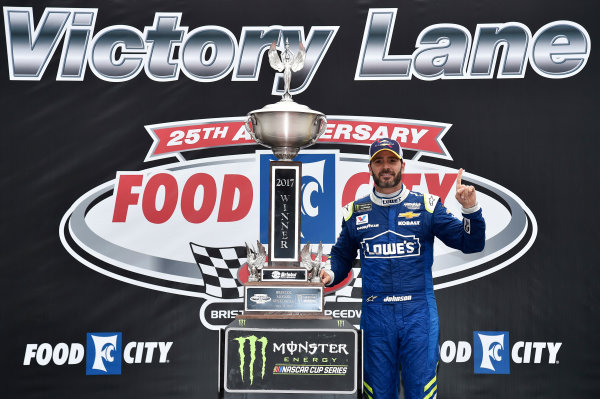 Monster Energy NASCAR Cup Series
Food City 500
Bristol Motor Speedway, Bristol, TN USA
Monday 24 April 2017
Jimmie Johnson celebrates his win in Victory Lane
World Copyright: Nigel Kinrade
LAT Images
ref: Digital Image _RJ48399