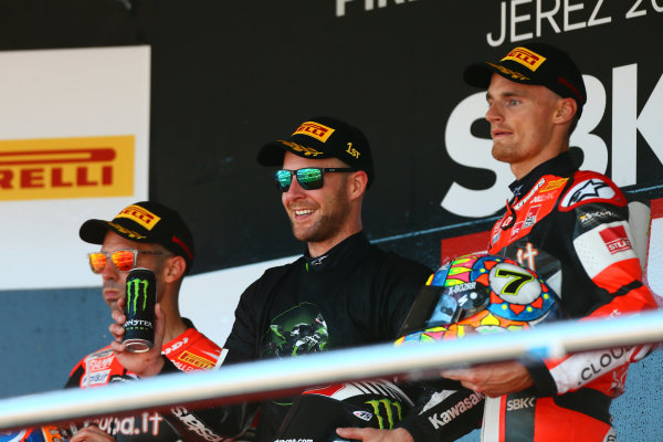 2017 Superbike World Championship - Round 12
Jerez, Spain.
Sunday 22 October 2017
Podium: Marco Melandri, Ducati Team, Jonathan Rea, Kawasaki Racing, Marco Melandri, Ducati Team
World Copyright: Gold and Goose Photography/LAT Images
ref: Digital Image 701223 2017 Superbike World Championship - Round 12
Jerez, Spain.
Sunday 22 October 2017
Podium: Marco Melandri, Ducati Team, Jonathan Rea, Kawasaki Racing, Marco Melandri, Ducati Team
World Copyright: Gold and Goose Photography/LAT Images
ref: Digital Image 701223