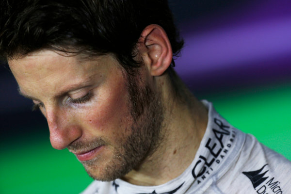Marina Bay Circuit, Singapore.
Saturday 21st September 2013.
Romain Grosjean, Lotus F1, in the press conference after qualifying.
World Copyright: Charles Coates/LAT Photographic.
ref: Digital Image _N7T5450 Marina Bay Circuit, Singapore.
Saturday 21st September 2013.
Romain Grosjean, Lotus F1, in the press conference after qualifying.
World Copyright: Charles Coates/LAT Photographic.
ref: Digital Image _N7T5450