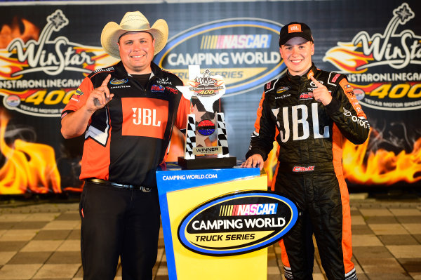 NASCAR Camping World Truck Series
winstaronlinegaming.com 400
Texas Motor Speedway, Ft. Worth, TX USA
Friday 9 June 2017
Christopher Bell, JBL Toyota Tundra, celebrates in Victory Lane.
World Copyright: John K Harrelson
LAT Images
ref: Digital Image 17TEX2jh_02569 NASCAR Camping World Truck Series
winstaronlinegaming.com 400
Texas Motor Speedway, Ft. Worth, TX USA
Friday 9 June 2017
Christopher Bell, JBL Toyota Tundra, celebrates in Victory Lane.
World Copyright: John K Harrelson
LAT Images
ref: Digital Image 17TEX2jh_02569