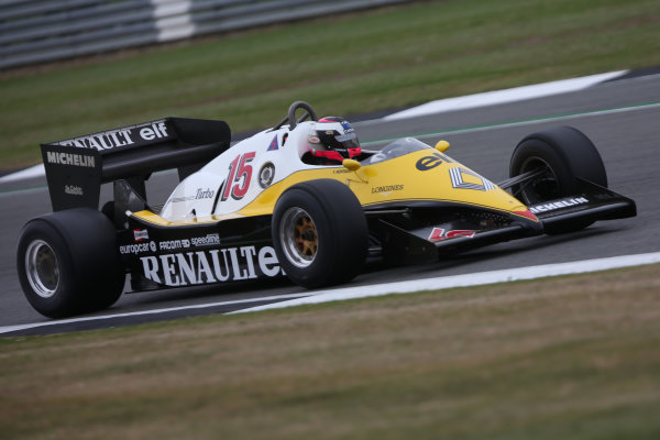 Silverstone, Northamptonshire, UK. 
Saturday 15 July 2017.
A 1983 Alain Prost raced Renault RE40 is driven in a parade celebrating 40 years since the Renault team first entered a Formula 1 Grand Prix.
World Copyright: Dom Romney/LAT Images 
ref: Digital Image 11DXA7026