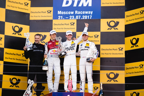 2017 DTM Round 5
Moscow Raceway, Moscow, Russia
Sunday 23 July 2017.
Podium: Race winner Maro Engel, Mercedes-AMG Team HWA, Mercedes-AMG C63 DTM, second place Mattias Ekström, Audi Sport Team Abt Sportsline, Audi A5 DTM, third place Bruno Spengler, BMW Team RBM, BMW M4 DTM
World Copyright: Evgeniy Safronov/LAT Images
ref: Digital Image SafronovEvgeniy_2017_DTM_MRW_SanFast-22 2017 DTM Round 5
Moscow Raceway, Moscow, Russia
Sunday 23 July 2017.
Podium: Race winner Maro Engel, Mercedes-AMG Team HWA, Mercedes-AMG C63 DTM, second place Mattias Ekström, Audi Sport Team Abt Sportsline, Audi A5 DTM, third place Bruno Spengler, BMW Team RBM, BMW M4 DTM
World Copyright: Evgeniy Safronov/LAT Images
ref: Digital Image SafronovEvgeniy_2017_DTM_MRW_SanFast-22