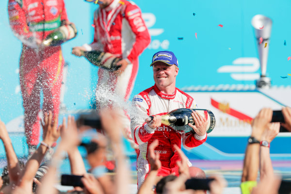 2016/2017 FIA Formula E Championship.
Round 7 - Berlin ePrix, Tempelhof Airport, Berlin, Germany.
Saturday 10 June 2017.
Felix Rosenqvist (SWE), Mahindra Racing, Spark-Mahindra, Mahindra M3ELECTRO, sprays the champagne on the podium.
Photo: Zak Mauger/LAT/Formula E
ref: Digital Image _54I7706 2016/2017 FIA Formula E Championship.
Round 7 - Berlin ePrix, Tempelhof Airport, Berlin, Germany.
Saturday 10 June 2017.
Felix Rosenqvist (SWE), Mahindra Racing, Spark-Mahindra, Mahindra M3ELECTRO, sprays the champagne on the podium.
Photo: Zak Mauger/LAT/Formula E
ref: Digital Image _54I7706