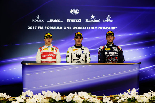 Spa Francorchamps, Belgium. 
Sunday 27 August 2017
Sergio Sette Camara (BRA, MP Motorsport). Luca Ghiotto (ITA, RUSSIAN TIME). and Nyck De Vries (NED, Racing Engineering). 
Photo: Mauger/FIA Formula 2
ref: Digital Image _56I3529