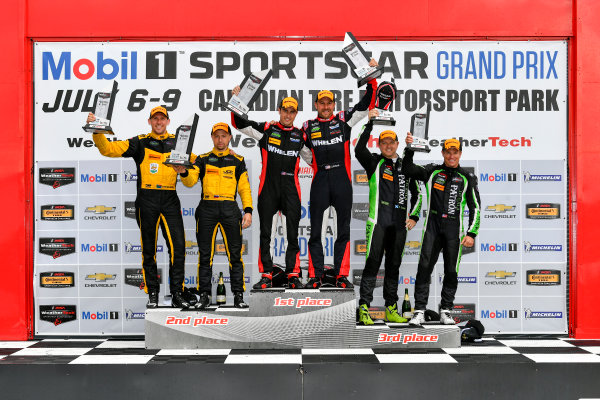 IMSA WeatherTech SportsCar Championship
Mobil 1 SportsCar Grand Prix
Canadian Tire Motorsport Park
Bowmanville, ON CAN
Sunday 9 July 2017
31, Cadillac DPi, P, Dane Cameron, Eric Curran, 85, ORECA, Misha Goikhberg, Stephen Simpson, 2, Nissan DPi, Scott Sharp, Ryan Dalziel, celebrates, win, winners, victory lane, podium
World Copyright: Scott R LePage/LAT Images