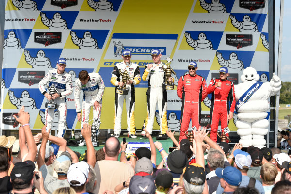 IMSA WeatherTech SportsCar Championship
Michelin GT Challenge at VIR
Virginia International Raceway, Alton, VA USA
Sunday 27 August 2017
3, Chevrolet, Corvette C7.R, GTLM, Antonio Garcia, Jan Magnussen, 67, Ford, Ford GT, Ryan Briscoe, Richard Westbrook, 62, Ferrari, Ferrari 488 GTE, Giancarlo Fisichella, Toni Vilander celebrate on the podium in victory lane
World Copyright: Scott R LePage
LAT Images IMSA WeatherTech SportsCar Championship
Michelin GT Challenge at VIR
Virginia International Raceway, Alton, VA USA
Sunday 27 August 2017
3, Chevrolet, Corvette C7.R, GTLM, Antonio Garcia, Jan Magnussen, 67, Ford, Ford GT, Ryan Briscoe, Richard Westbrook, 62, Ferrari, Ferrari 488 GTE, Giancarlo Fisichella, Toni Vilander celebrate on the podium in victory lane
World Copyright: Scott R LePage
LAT Images