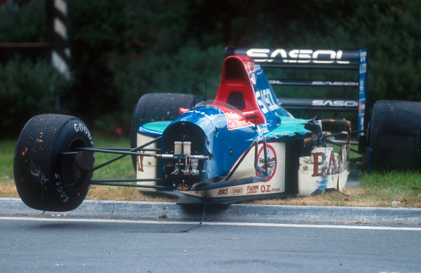 1992 Australian Grand Prix.
Adelaide, Australia.
6-8 November 1992.
Mauricio Gugelmin's damaged Jordan 192 Yamaha chassis lies dormant after an accident which was caused when he hit the flying rear wing of Alboreto, who was involved in a separate incident. This was Gugelmin's last Grand Prix.
Ref-92 AUS 10.
World Copyright - LAT Photographic
1992 Australian Grand Prix.
Adelaide, Australia.
6-8 November 1992.
Mauricio Gugelmin's damaged Jordan 192 Yamaha chassis lies dormant after an accident which was caused when he hit the flying rear wing of Alboreto, who was involved in a separate incident. This was Gugelmin's last Grand Prix.
Ref-92 AUS 10.
World Copyright - LAT Photographic