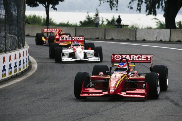 Jimmy Vasser, Chip Ganassi Racing, Reynard 96i Honda, leads Paul Tracy, Penske PC-25 Mercedes, and Raul Boesel, Brahma Sports Team, Reynard 96i Ford Cosworth.