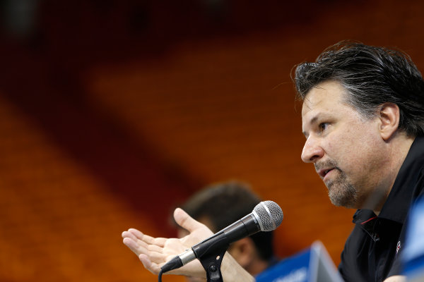 Miami e-Prix 2015.
Friday Press Conferences.
Michael Andretti - Andretti President, Chairman and CEO.
FIA Formula E World Championship.
Miami, Florida, USA.
Friday 13 March 2015.

Copyright: Adam Warner / LAT / FE
ref: Digital Image _L5R3136