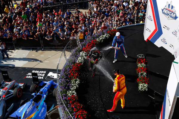 Verizon IndyCar Series
IndyCar Grand Prix
Indianapolis Motor Speedway, Indianapolis, IN USA
Saturday 13 May 2017
Will Power, Team Penske Chevrolet, Scott Dixon, Chip Ganassi Racing Teams Honda, Ryan Hunter-Reay, Andretti Autosport Honda celebrate with champagne on the podium
World Copyright: Phillip Abbott
LAT Images
ref: Digital Image abbott_indyGP_0517_6039