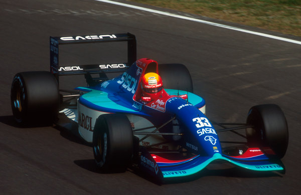 1992 Italian Grand Prix.
Monza, Italy.
11-13 September 1992.
Mauricio Gugelmin (Jordan 192 Yamaha). He exited the race after losing drive with a transmission failure.
Ref-92 ITA 05.
World Copyright - LAT Photographic

